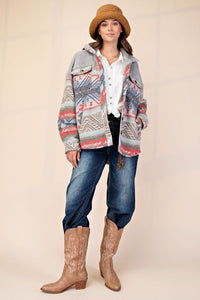 Easel Ethnic Print Button Down Shacket