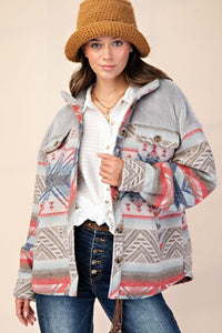 Easel Ethnic Print Button Down Shacket