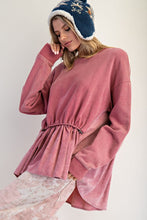 Load image into Gallery viewer, Easel Terry Knit Ruffle Bottom Babydoll Pullover
