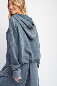 Easel Button Down Cotton Gauze Hoodie Jacket