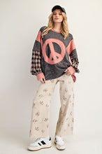 Load image into Gallery viewer, Easel Layered Peace Patch Thermal Knit Mineral Washed Pullover
