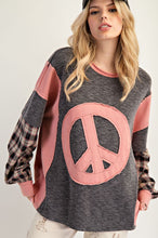 Load image into Gallery viewer, Easel Layered Peace Patch Thermal Knit Mineral Washed Pullover
