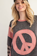 Load image into Gallery viewer, Easel Layered Peace Patch Thermal Knit Mineral Washed Pullover
