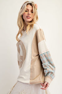 Easel Layered Peace Patch Thermal Knit Mineral Washed Pullover