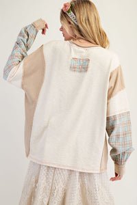 Easel Layered Peace Patch Thermal Knit Mineral Washed Pullover