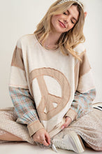 Load image into Gallery viewer, Easel Layered Peace Patch Thermal Knit Mineral Washed Pullover
