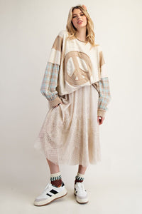 Easel Layered Peace Patch Thermal Knit Mineral Washed Pullover
