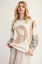 Load image into Gallery viewer, Easel Layered Peace Patch Thermal Knit Mineral Washed Pullover
