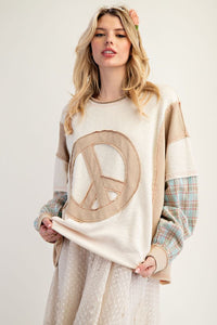 Easel Layered Peace Patch Thermal Knit Mineral Washed Pullover