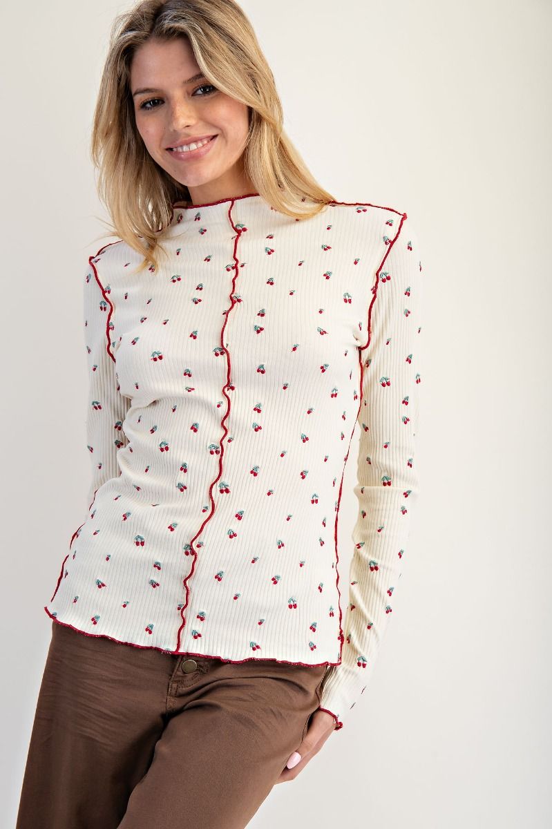 Easel Cherry Embroidered Thermal Top