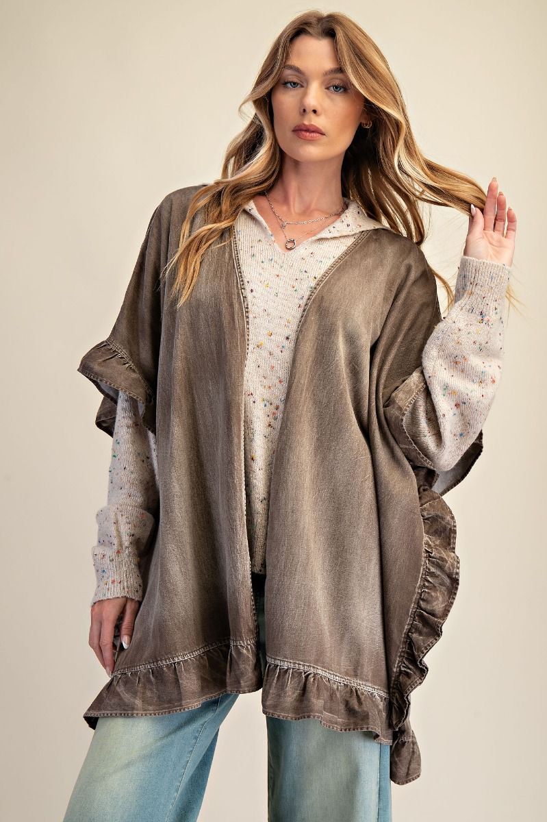 Easel Star Patch Back Washed Chambray Duster