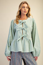 Load image into Gallery viewer, Easel Long Sleeve Textured Stripe Bow Top

