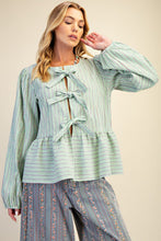 Load image into Gallery viewer, Easel Long Sleeve Textured Stripe Bow Top
