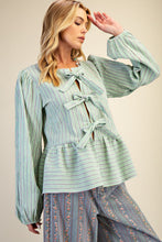 Load image into Gallery viewer, Easel Long Sleeve Textured Stripe Bow Top
