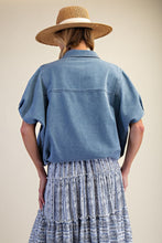 Load image into Gallery viewer, Easel Washed Denim Bubble Hem Shirt
