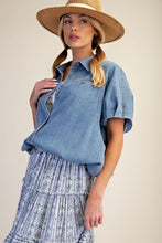 Load image into Gallery viewer, Easel Washed Denim Bubble Hem Shirt
