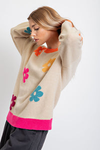 Easel Flower Daisy Patterned Sweater