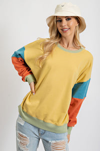 Easel Color Block Terry Knit Pullover