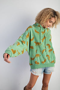 Easel Tiger Printed Washed Terry Hoodie Pullover