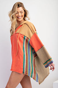 Easel Color Block Multi Crochet Terry Knit Hoodie