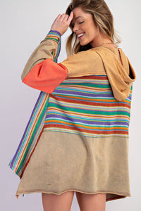 Easel Color Block Multi Crochet Terry Knit Hoodie