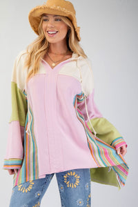 Easel Color Block Multi Crochet Terry Knit Hoodie