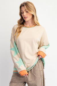 Easel Star Patch Mineral Washed Knit Pullover
