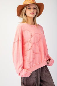 Easel Flower Patch Washed Terry Knit Pullover