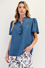 Load image into Gallery viewer, Easel Washed Chambray Button Down Woven Top
