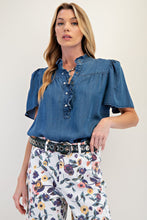 Load image into Gallery viewer, Easel Washed Chambray Button Down Woven Top
