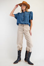 Load image into Gallery viewer, Easel Washed Chambray Button Down Woven Top
