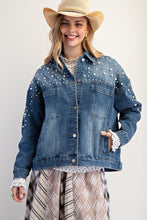 Load image into Gallery viewer, Easel Pearl Detailed Stretch Denim Jacket
