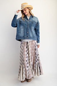 Easel Pearl Detailed Stretch Denim Jacket