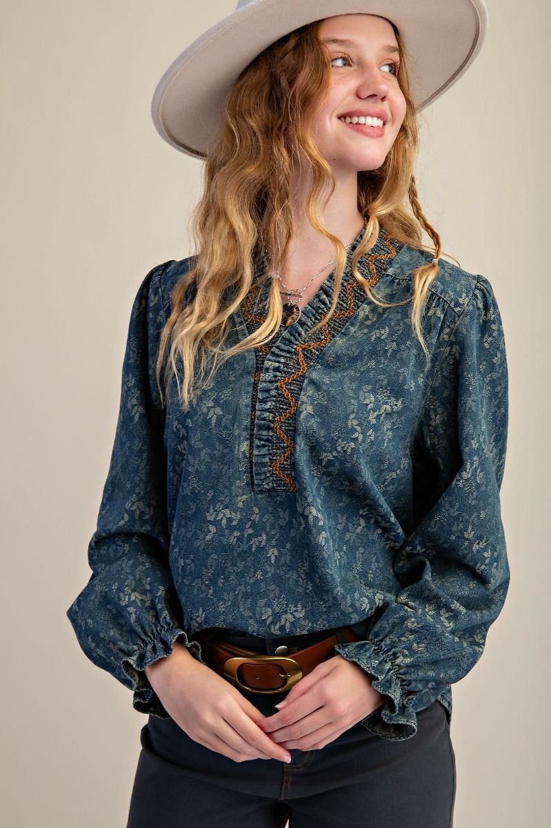Easel Jacquard Denim Blouse.