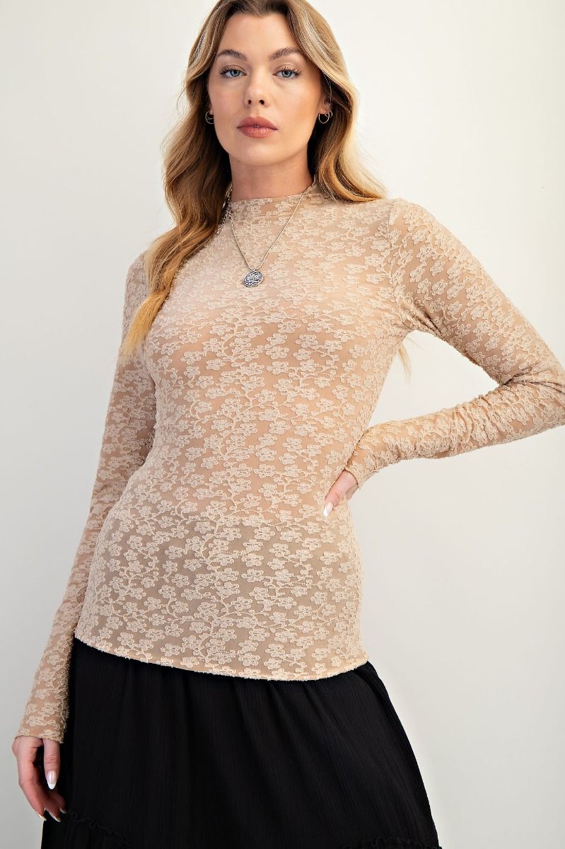 Easel Burnout Lace Fitted Top