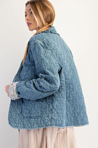 Easel Bow Front Quilted Denim Washed Jacket