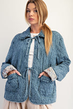 Load image into Gallery viewer, Easel Bow Front Quilted Denim Washed Jacket
