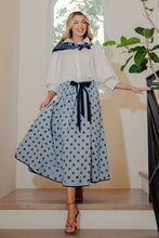 Load image into Gallery viewer, Easel Tie Waisted Polka Dot Linen Flare Maxi Skirt
