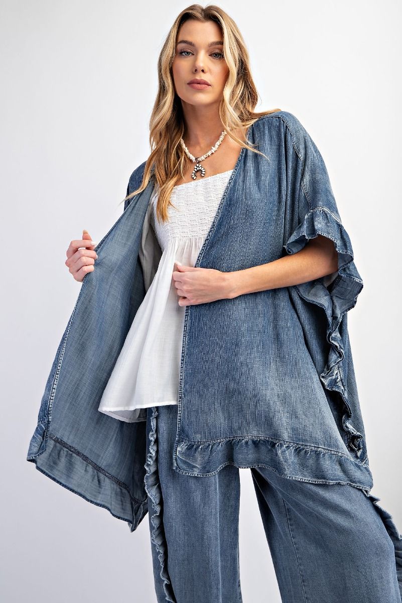 Easel Washed Denim Cardigan