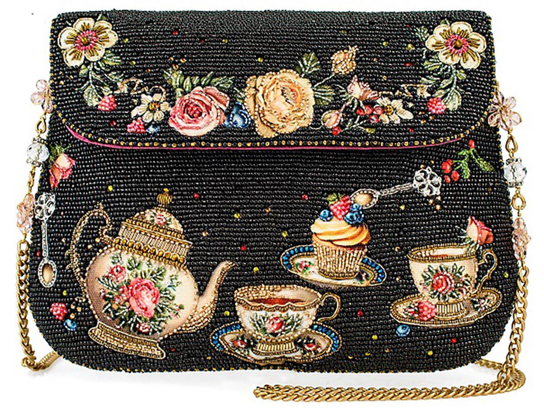 Mary Frances Tea Time Black And Gold Fairytale Beaded Crossbody Handbag