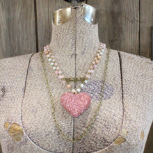 Load image into Gallery viewer, The Primitive Peddler Triple Layered Sparkling Pink Heart Necklace
