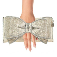 Load image into Gallery viewer, Mary Frances Fancy Bow Beaded Ivory Bow Crossbody Clutch
