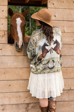 Load image into Gallery viewer, Market of Stars Born to Run Pixie Duster Crop Kimono w/ Horse &amp; Flower Print
