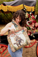 Market of Stars Love Revolution Boho Linen Tote Bag w/ Sun, Horse & Florals