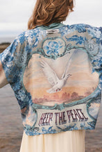Load image into Gallery viewer, Market of Stars Peace Out Cropped Kimono Pixie Duster with Doves and Sunrise
