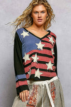 Load image into Gallery viewer, Pol Clothing Vintage Washing V-neck American Flag Patch Long Sleeve Top
