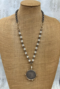 Crooked Creek Designs Mixed Metal and Pearl Chains with Liberty Coin Pendant