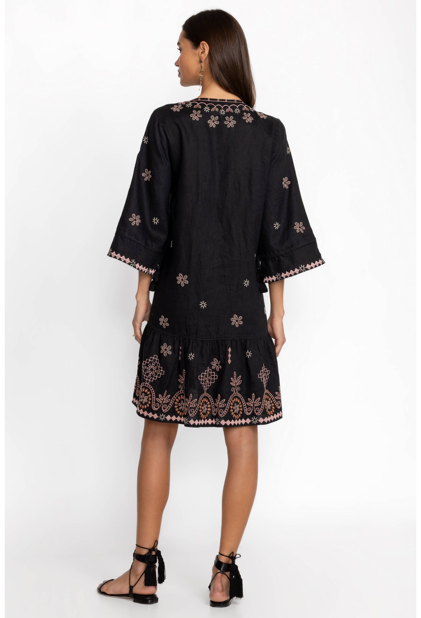 johnny was black embroidered dress Johnny Was Faye Kimono Sleeve Flounce Dress – The Colony Shop