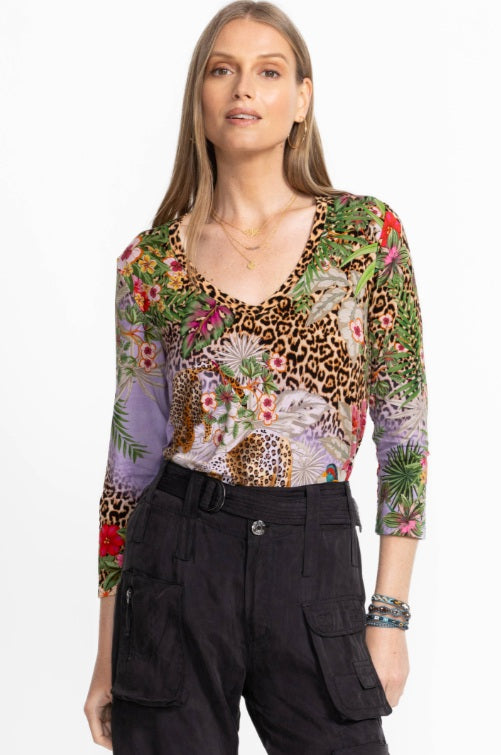 Johnny Was The Janie Favorite 3/4 Sleeve V‑Neck Swing Tee