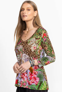 Johnny Was The Janie Favorite 3/4 Sleeve V‑Neck Swing Tee